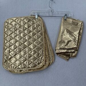 Gold Shimmer Table Set for 4 Round 67" Tablecloth 4‎ Placemats Christmas